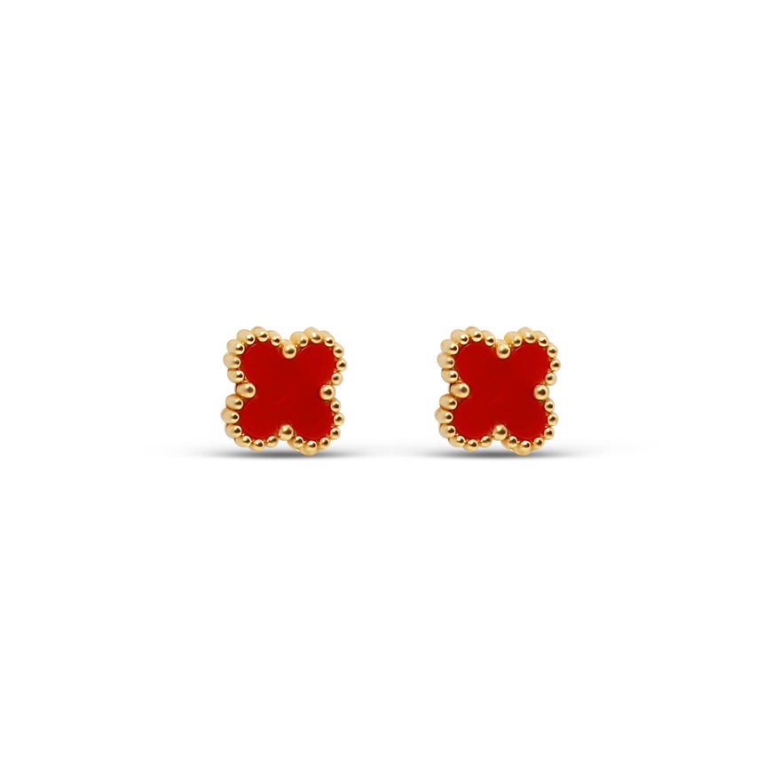 Red enamel clover stud earrings, 8 mm