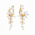 Pair of flower earrings with a hanging spray of marquise cubic zirconia, gold tone