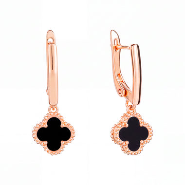 Black enamel clover earrings, 31.3 mm