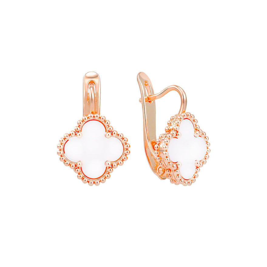 White enamel clover drop earrings