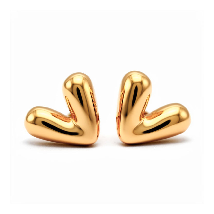 Polished puffy heart earrings, 27 mm