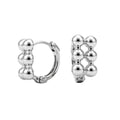 Small silver-tone hoop earrings with three rows of balls, platinum plating