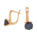 Gold-plated earrings with a round black cubic zirconia in four prongs and leverback clasp