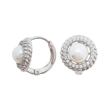 Pearl halo hoop earrings, 11 mm