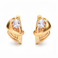 Gold-plated earrings with an oval white cubic zirconia in an open curved frame