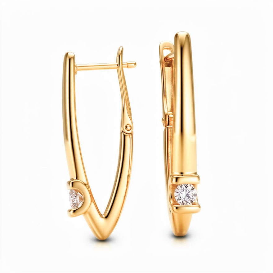 V-shaped cubic zirconia earrings, 28 mm