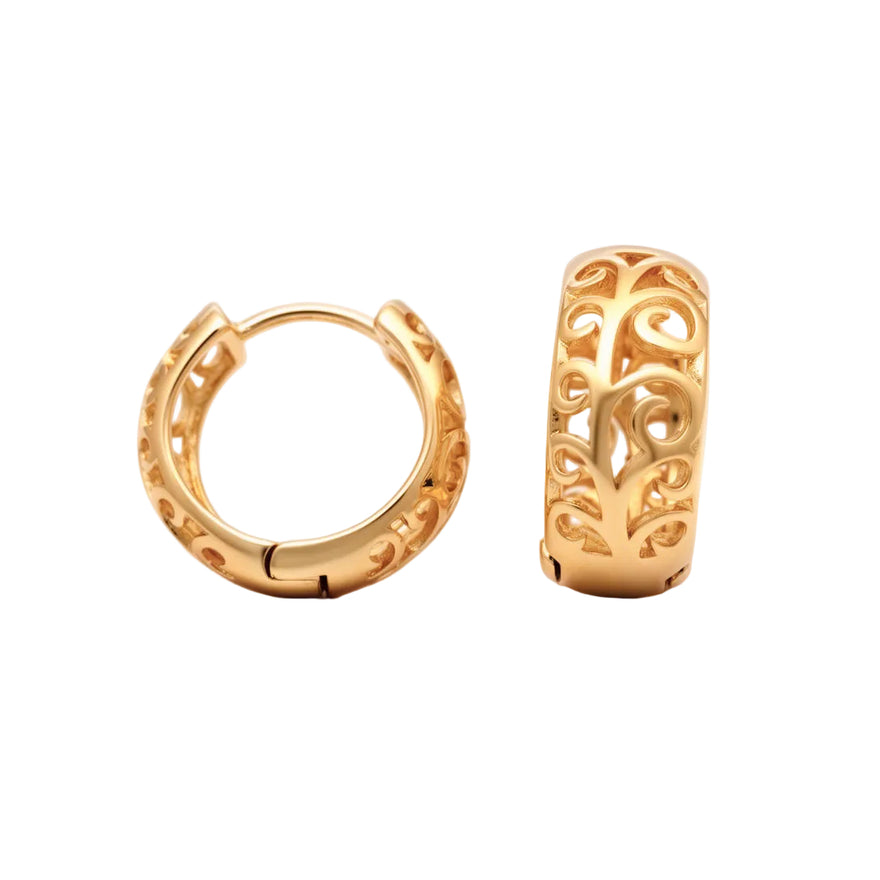 Pierced spiral hoop earrings, 13 mm