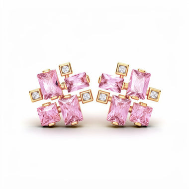 Geometric pink cubic zirconia studs