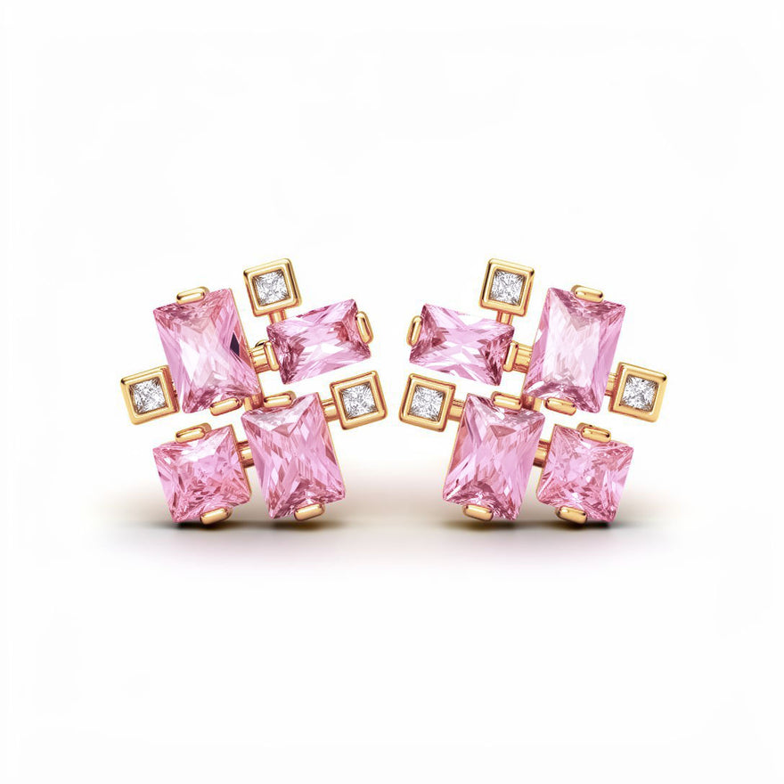 Geometric pink cubic zirconia studs