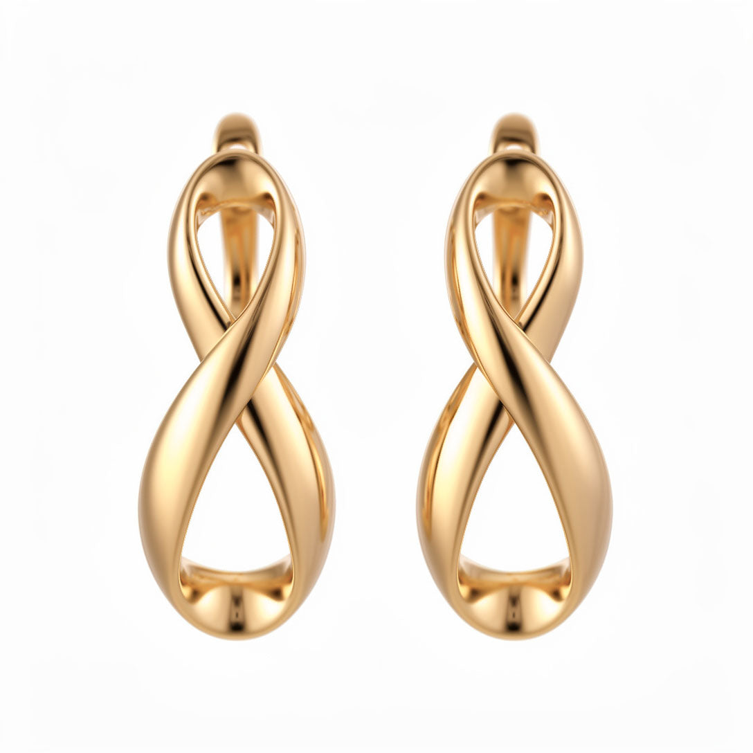 Pair of gold-plated infinity earrings with smooth twisted lines and leverback clasps