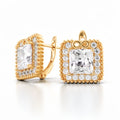 Square earrings with a clear central cubic zirconia and stone border, 18K gold plating