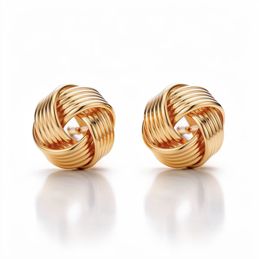 Grooved knot stud earrings, 14 mm