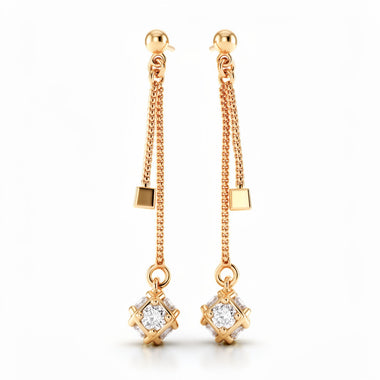 Chain and cube drop earrings, 42 mm