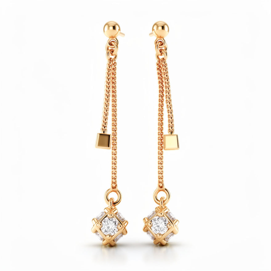 Chain and cube drop earrings, 42 mm