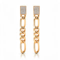 Figaro chain earrings with a cubic zirconia rectangle top in gold tone