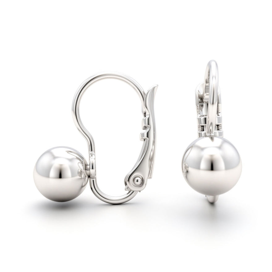 Smooth ball drop earrings, 15 mm