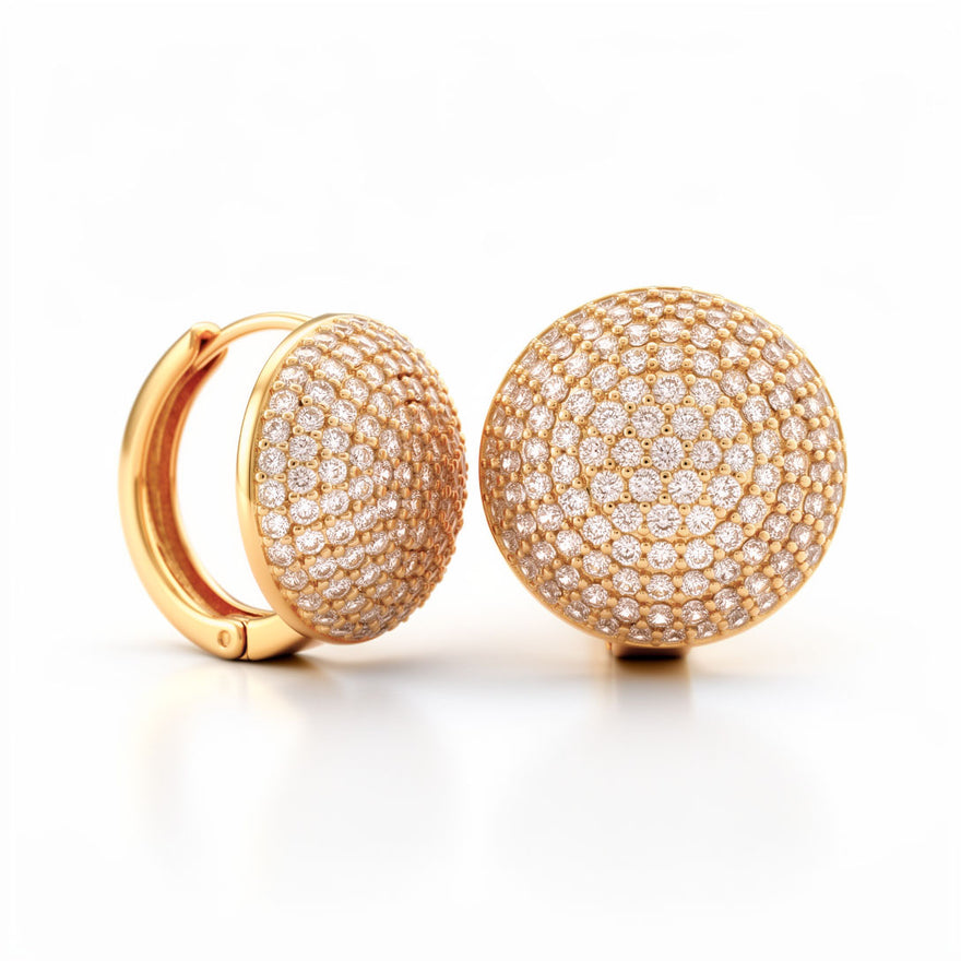Pavé dome hoop earrings, 15 mm