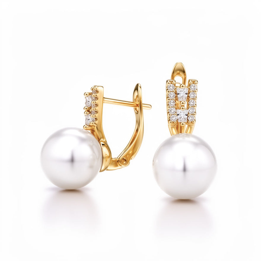 Faux pearl leverback earrings, 16 mm