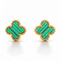 Clover stud earrings with striped green enamel and gold-tone beaded rim
