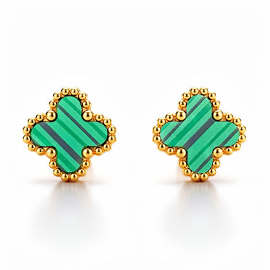 Striped green clover stud earrings