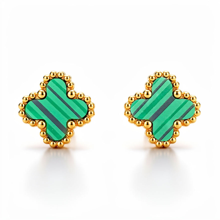 Striped green clover stud earrings