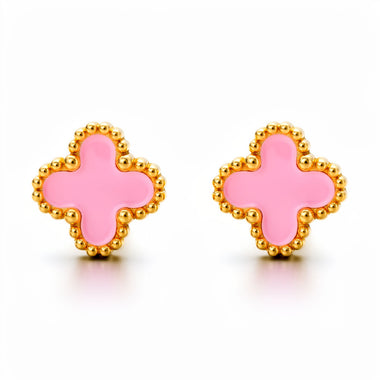 Pink enamel clover stud earrings