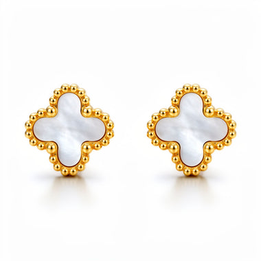 Pearly white clover stud earrings