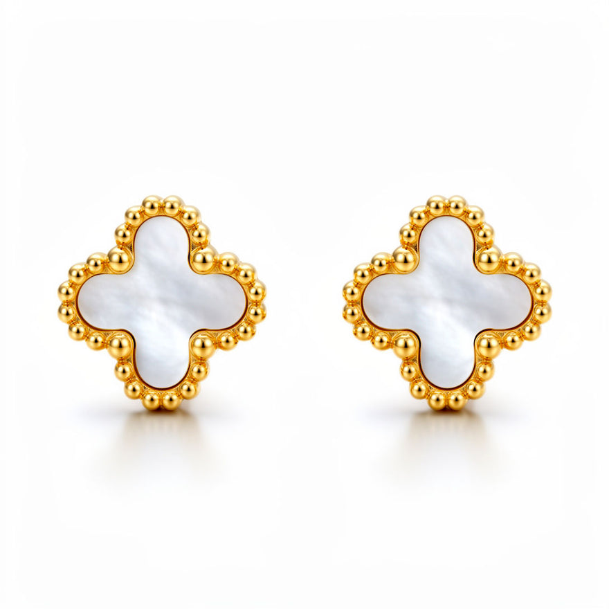 Pearly white clover stud earrings