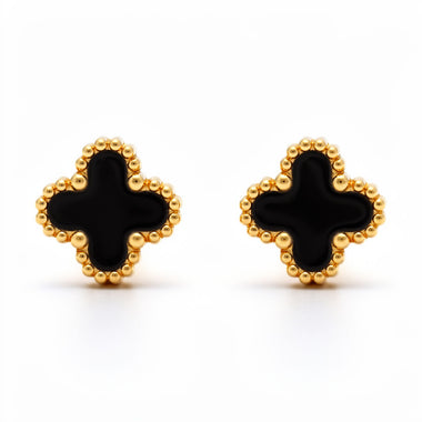 Black enamel clover studs, 8 mm