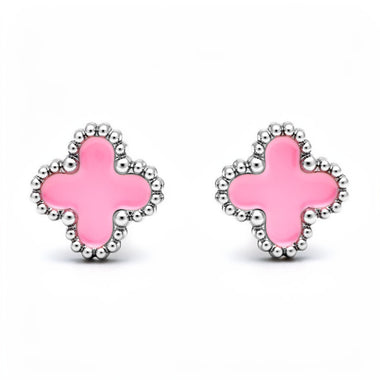 Pink four-leaf clover studs, 8 mm