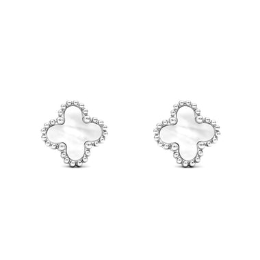 White enamel clover studs, 8 mm