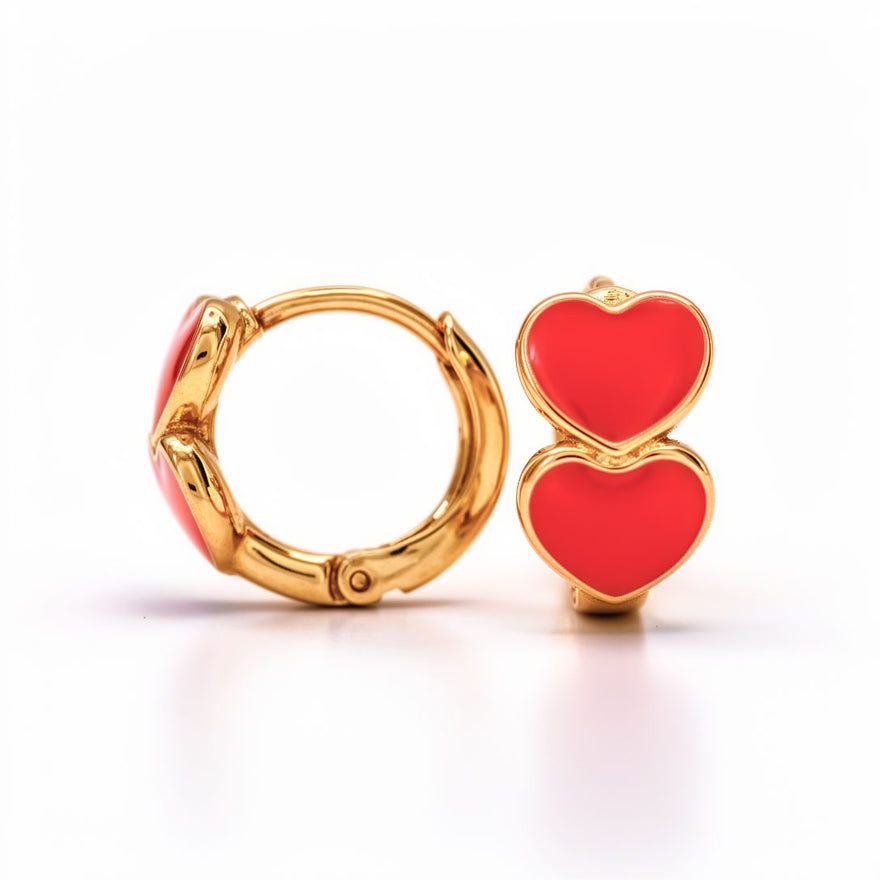 Tiny red heart hoop earrings, 12 mm