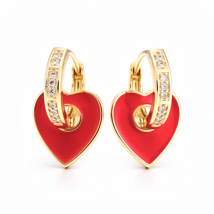 Convertible red heart hoop earrings
