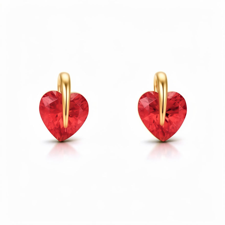 Red heart cubic zirconia studs, 10 mm