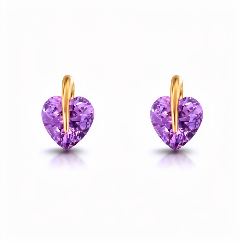 Violet heart cubic zirconia studs with gold-tone mounts