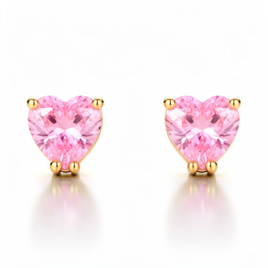 Tiny pink heart cubic zirconia studs
