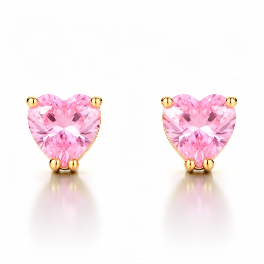 Tiny pink heart cubic zirconia studs