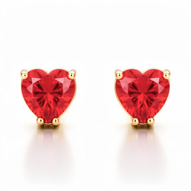 Claw-set red heart studs, 5 mm