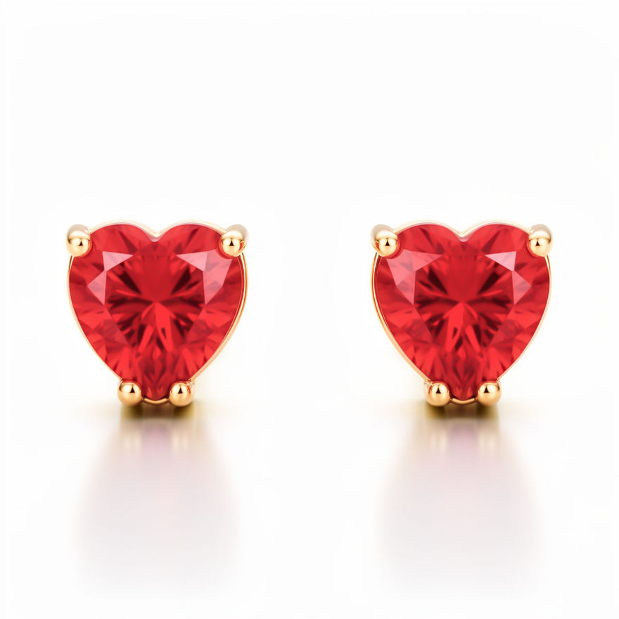 Claw-set red heart studs, 5 mm