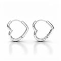 Smooth silver-tone heart hoop earrings without stones, with a hinged closure
