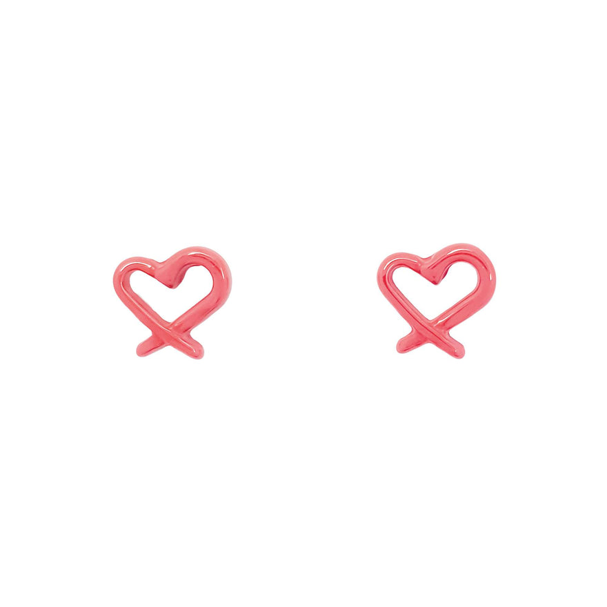 Tiny red enamel heart studs, 5 mm