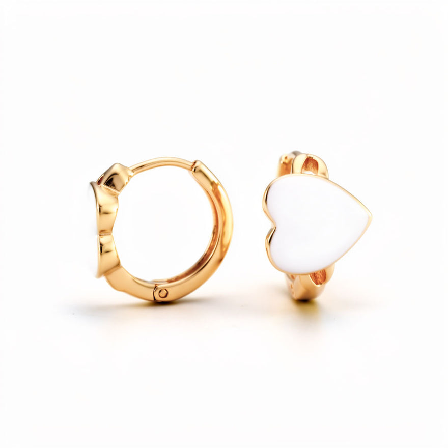 White enamel heart hoops, 15 mm