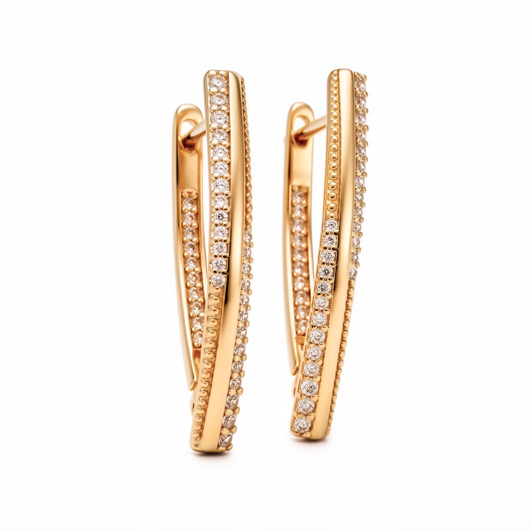 Long gold-tone earrings with two rows of sparkling cubic zirconia and leverback clasps