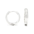 Textured hoop earrings with platinum plating in silver tone, shown from two angles