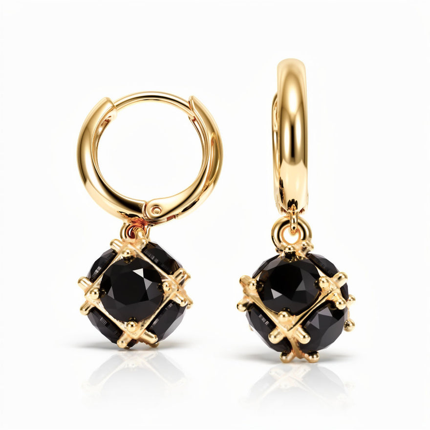 Black cubic zirconia drop hoop earrings
