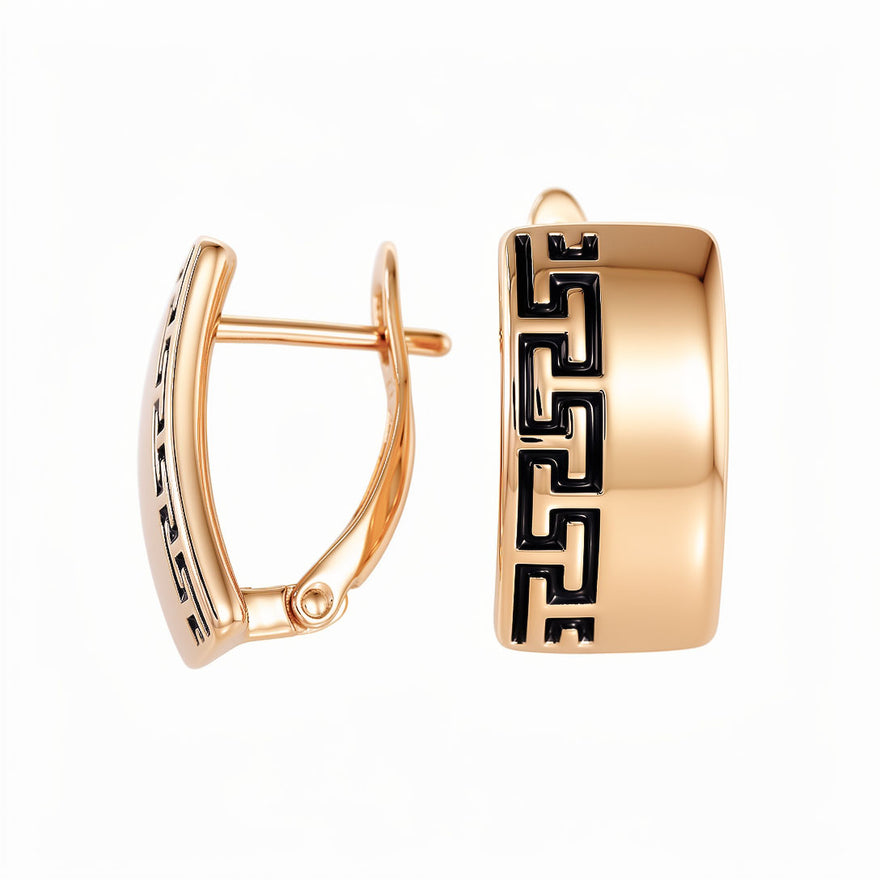Greek key enamel earrings, 15 mm