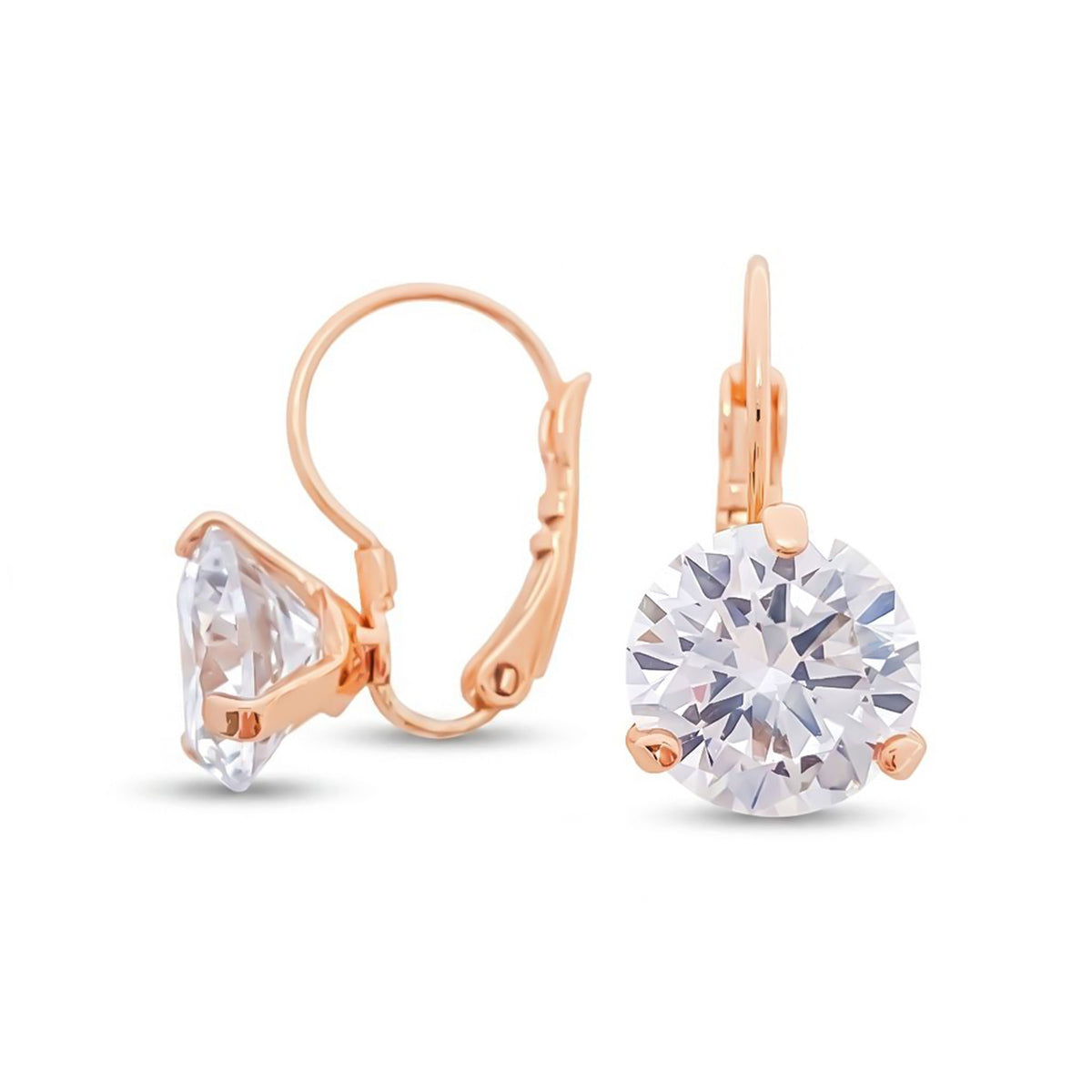 Large round cubic zirconia earrings in a warm gold-tone frame on French hooks