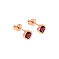 Gold-plated rhombus stud earrings with a red cubic zirconia