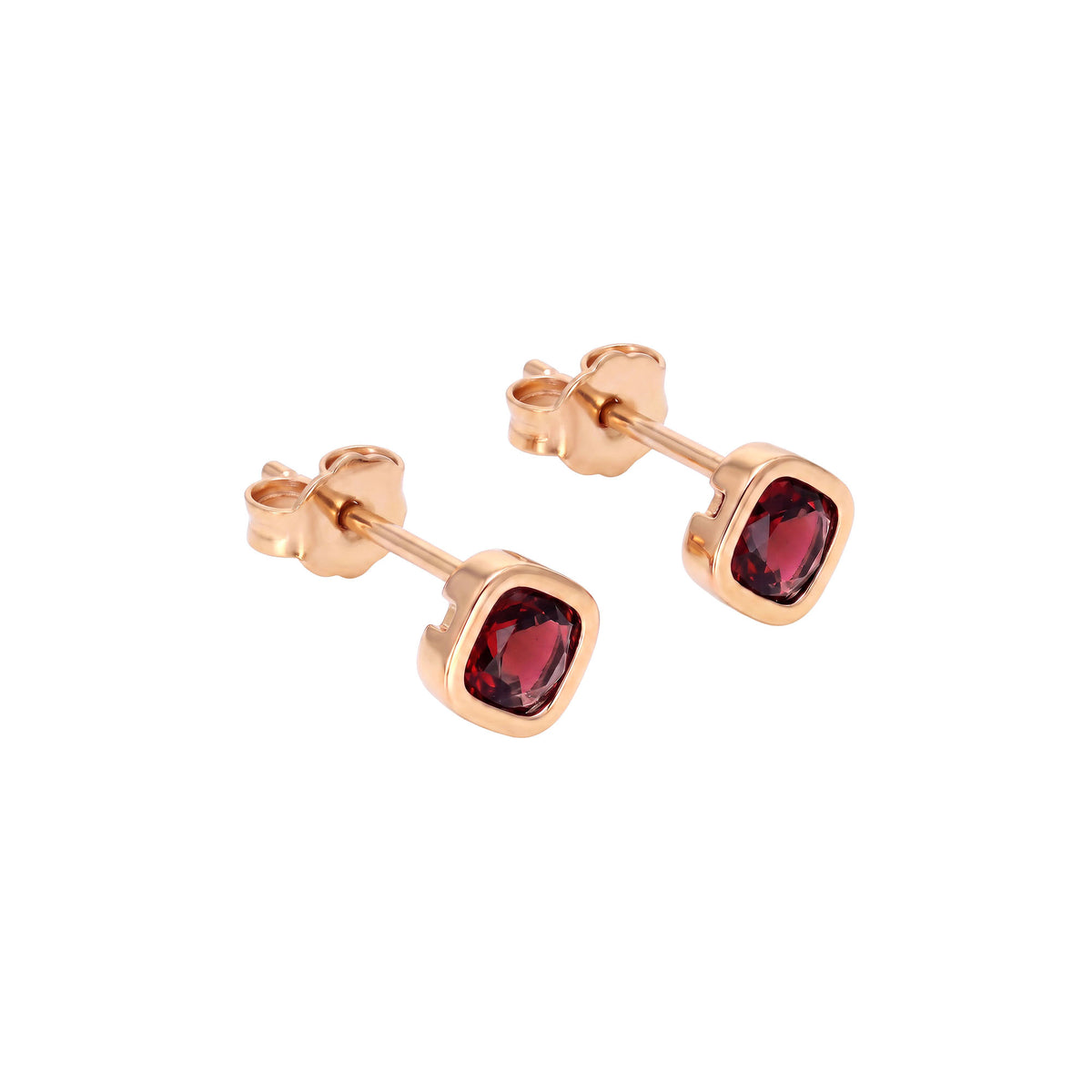 Gold-plated rhombus stud earrings with a red cubic zirconia