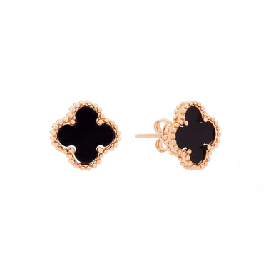 Black enamel clover studs, 11 mm